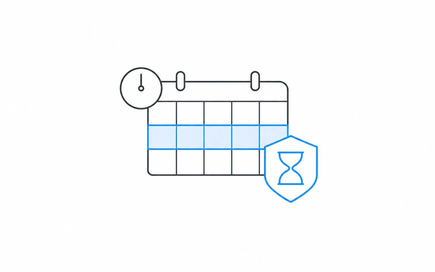 A weekly calendar with a protected blue focus window and the Blocker shield