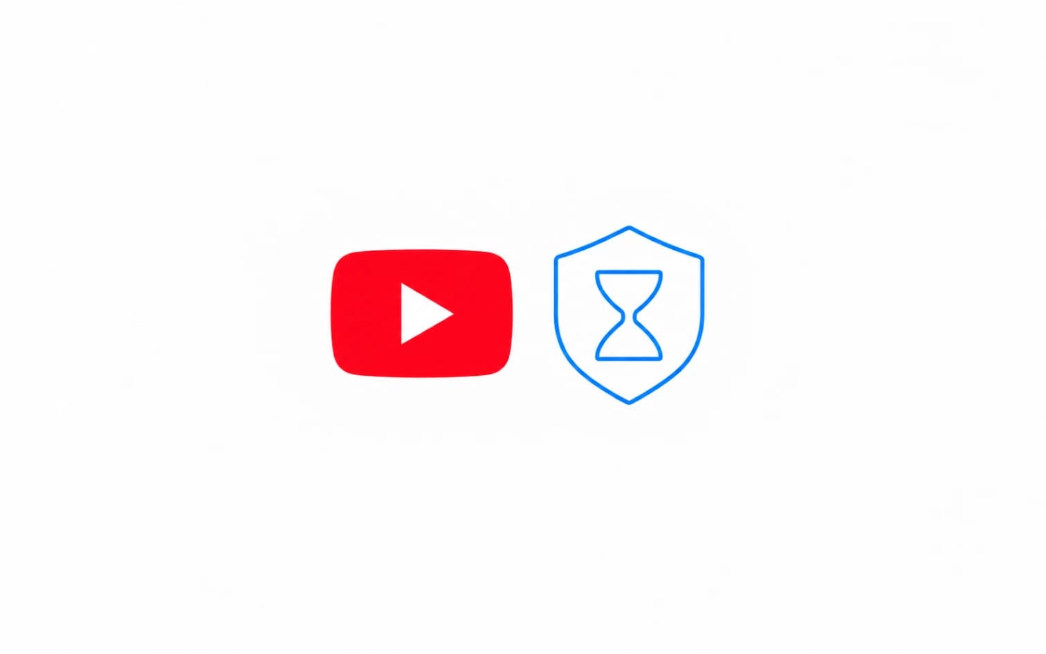 YouTube’s red play logo beside Blocker’s blue hourglass shield