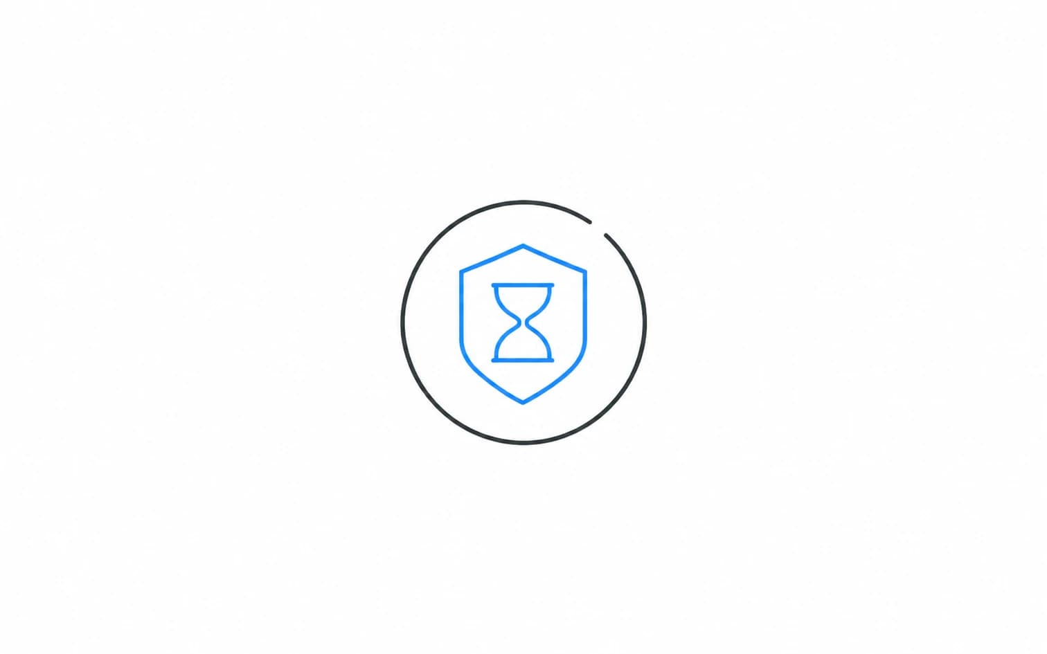 A blue hourglass shield inside a circular timer